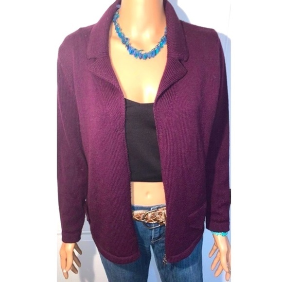 New Marikan Deep Purple Italian Cardigan Wool Blend Sweater large - Picture 1 of 14